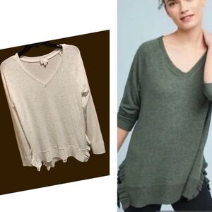 Anthropologie 9-H15 STCL | Women’s Cream Beige Boho V neck Knit Sweater Size XS